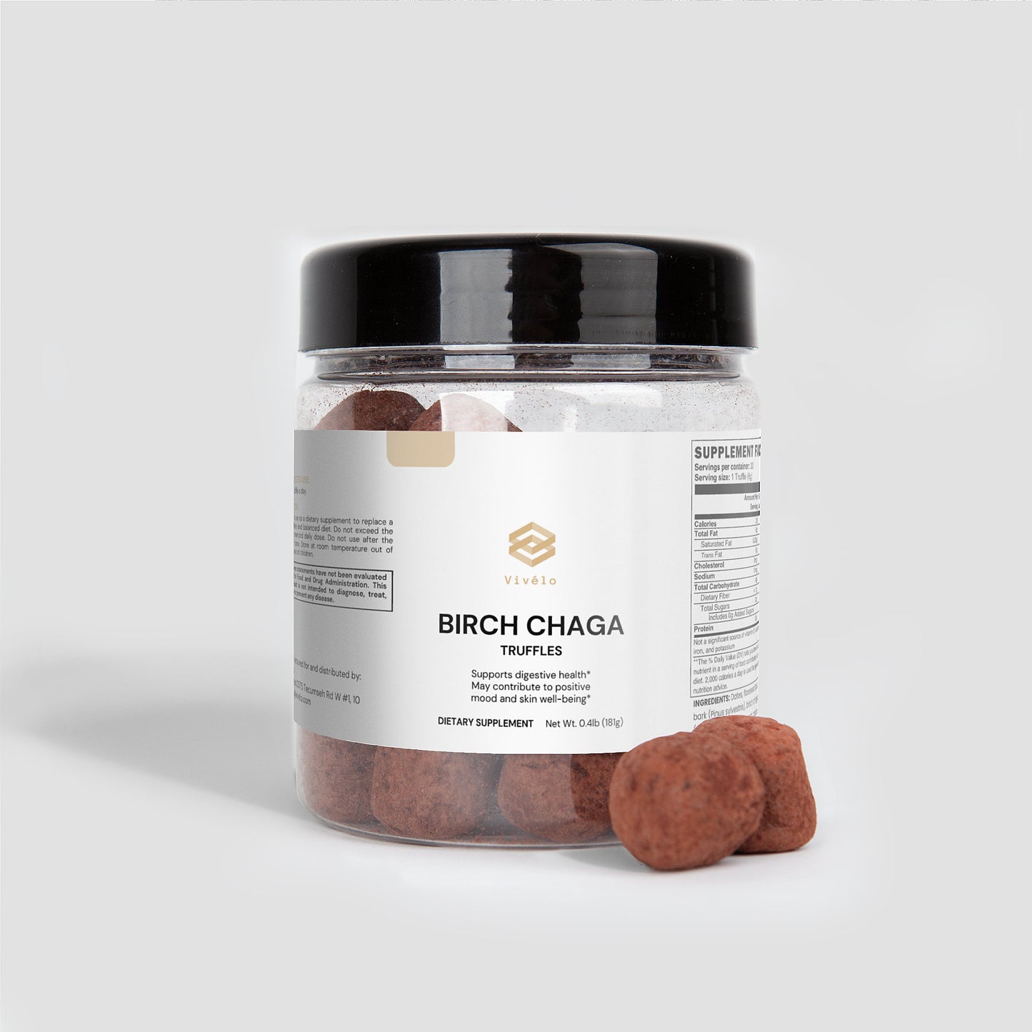 Vivélo Birch Chaga Truffles – Antioxidant-Rich Superfood with Fulvic & Humic Acids for Gut Health