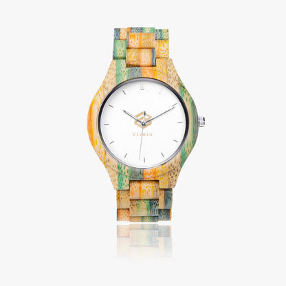 Camouflage Green & Blue Bamboo Wood Watch with CITIZEN Movement 
Eco-Friendly Unisex Wooden Watch with Dyed Wood Design